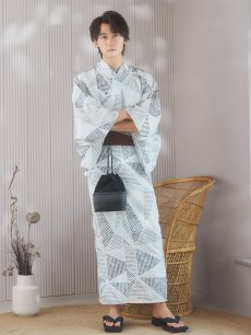 画像8: 【即日発送！】【メンズ浴衣】カーキグリーン幾何学的模様浴衣【浴衣・帯・下駄セット】 [YMT] (8)