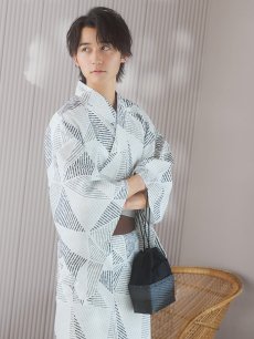 画像9: 【即日発送！】【メンズ浴衣】カーキグリーン幾何学的模様浴衣【浴衣・帯・下駄セット】 [YMT] (9)