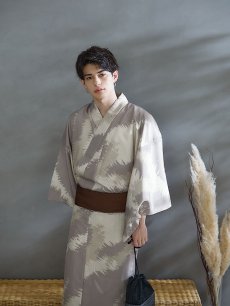 画像10: 【即日発送！】【メンズ浴衣】グレージュモザイク柄浴衣【浴衣・帯・下駄セット】 [FB03] (10)