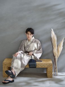 画像11: 【即日発送！】【メンズ浴衣】グレージュモザイク柄浴衣【浴衣・帯・下駄セット】 [FB03] (11)