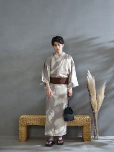 画像12: 【即日発送！】【メンズ浴衣】グレージュモザイク柄浴衣【浴衣・帯・下駄セット】 [FB03] (12)