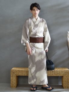 画像13: 【即日発送！】【メンズ浴衣】グレージュモザイク柄浴衣【浴衣・帯・下駄セット】 [FB03] (13)