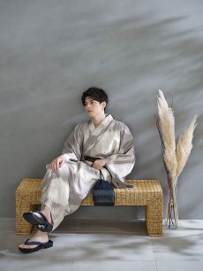 画像14: 【即日発送！】【メンズ浴衣】グレージュモザイク柄浴衣【浴衣・帯・下駄セット】 [FB03] (14)