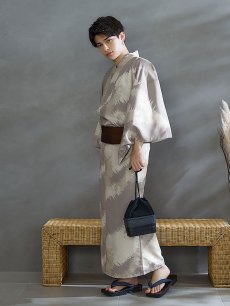 画像15: 【即日発送！】【メンズ浴衣】グレージュモザイク柄浴衣【浴衣・帯・下駄セット】 [FB03] (15)
