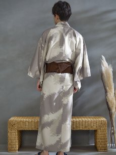 画像16: 【即日発送！】【メンズ浴衣】グレージュモザイク柄浴衣【浴衣・帯・下駄セット】 [FB03] (16)
