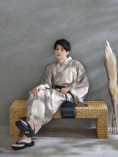 画像5: 【即日発送！】【メンズ浴衣】グレージュモザイク柄浴衣【浴衣・帯・下駄セット】 [FB03] (5)