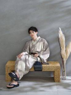 画像7: 【即日発送！】【メンズ浴衣】グレージュモザイク柄浴衣【浴衣・帯・下駄セット】 [FB03] (7)
