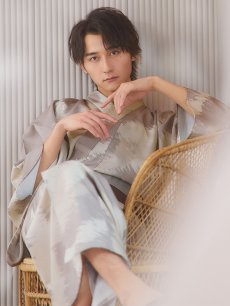 画像1: 【即日発送！】【メンズ浴衣】グレージュモザイク柄浴衣【浴衣・帯・下駄セット】 [FB03] (1)