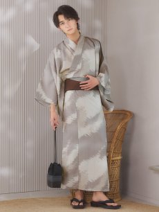 画像4: 【即日発送！】【メンズ浴衣】グレージュモザイク柄浴衣【浴衣・帯・下駄セット】 [FB03] (4)