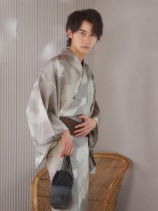 画像6: 【即日発送！】【メンズ浴衣】グレージュモザイク柄浴衣【浴衣・帯・下駄セット】 [FB03] (6)