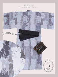 画像20: 【即日発送！】【メンズ浴衣】くすみブルーグレーモザイク柄浴衣【浴衣・帯・下駄セット】 [YMT] (20)