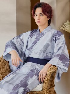 画像13: 【即日発送！】【メンズ浴衣】くすみブルーグレーモザイク柄浴衣【浴衣・帯・下駄セット】 [YMT] (13)