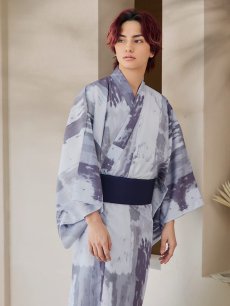 画像14: 【即日発送！】【メンズ浴衣】くすみブルーグレーモザイク柄浴衣【浴衣・帯・下駄セット】 [YMT] (14)