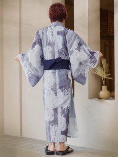 画像16: 【即日発送！】【メンズ浴衣】くすみブルーグレーモザイク柄浴衣【浴衣・帯・下駄セット】 [YMT] (16)