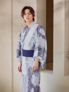 画像2: 【即日発送！】【メンズ浴衣】くすみブルーグレーモザイク柄浴衣【浴衣・帯・下駄セット】 [YMT] (2)