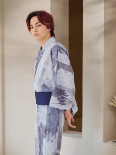 画像6: 【即日発送！】【メンズ浴衣】くすみブルーグレーモザイク柄浴衣【浴衣・帯・下駄セット】 [YMT] (6)