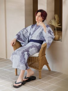 画像7: 【即日発送！】【メンズ浴衣】くすみブルーグレーモザイク柄浴衣【浴衣・帯・下駄セット】 [YMT] (7)