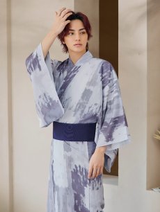 画像8: 【即日発送！】【メンズ浴衣】くすみブルーグレーモザイク柄浴衣【浴衣・帯・下駄セット】 [YMT] (8)