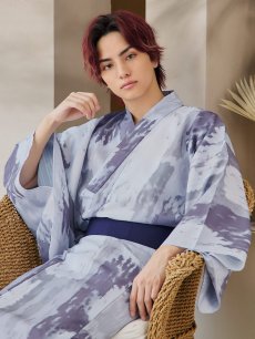 画像9: 【即日発送！】【メンズ浴衣】くすみブルーグレーモザイク柄浴衣【浴衣・帯・下駄セット】 [YMT] (9)