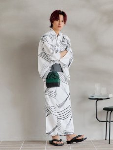 画像6: 【即日発送！】【メンズ浴衣】ホワイト×ブラック線画浴衣【浴衣・帯・下駄セット】 [YMT] (6)