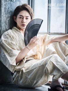 画像2: 【即日発送】【メンズ浴衣】ベージュ麻の葉柄【浴衣・帯・下駄セット】[FB03] (2)