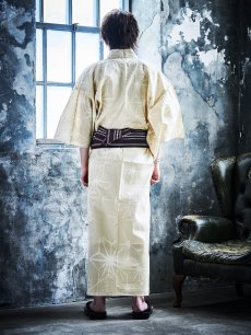 画像6: 【即日発送】【メンズ浴衣】ベージュ麻の葉柄【浴衣・帯・下駄セット】[FB03] (6)