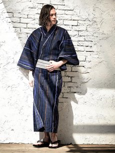 画像4: 【即日発送】【メンズ浴衣】ストライプ柄浴衣【浴衣・帯・下駄セット】[YMT] (4)