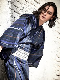 画像6: 【即日発送】【メンズ浴衣】ストライプ柄浴衣【浴衣・帯・下駄セット】[YMT] (6)