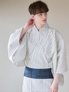 画像11: 【即日発送】【メンズ浴衣】白地にトリコロールカラーのストライプ紳士浴衣【浴衣・帯・下駄セット】[YMT] (11)