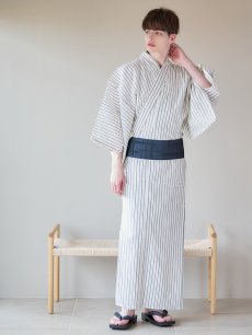 画像7: 【即日発送】【メンズ浴衣】白地にトリコロールカラーのストライプ紳士浴衣【浴衣・帯・下駄セット】[YMT] (7)