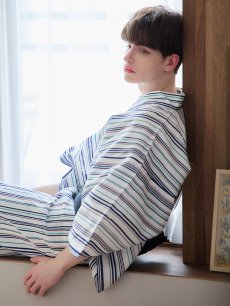 画像10: 【即日発送】【メンズ浴衣】白地にスタイリッシュなストライプ紳士浴衣【浴衣・帯・下駄セット】【YMT】 (10)