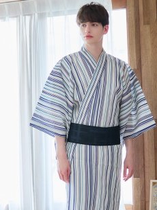 画像11: 【即日発送】【メンズ浴衣】白地にスタイリッシュなストライプ紳士浴衣【浴衣・帯・下駄セット】【YMT】 (11)