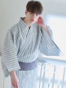 画像11: 【即日発送】【メンズ浴衣】清涼感あふれるしじら織ストライプ紳士浴衣【浴衣・帯・下駄セット】[YMT] (11)
