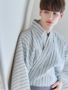 画像12: 【即日発送】【メンズ浴衣】清涼感あふれるしじら織ストライプ紳士浴衣【浴衣・帯・下駄セット】[YMT] (12)