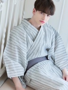 画像13: 【即日発送】【メンズ浴衣】清涼感あふれるしじら織ストライプ紳士浴衣【浴衣・帯・下駄セット】[YMT] (13)