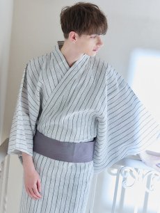 画像3: 【即日発送】【メンズ浴衣】清涼感あふれるしじら織ストライプ紳士浴衣【浴衣・帯・下駄セット】[YMT] (3)