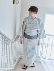 画像7: 【即日発送】【メンズ浴衣】清涼感あふれるしじら織ストライプ紳士浴衣【浴衣・帯・下駄セット】[YMT] (7)