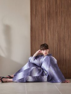 画像3: 【即日発送】【メンズ浴衣】濃淡紫地にボーダーデザインの紳士浴衣【浴衣・帯・下駄セット】[FB03] (3)
