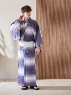 画像4: 【即日発送】【メンズ浴衣】濃淡紫地にボーダーデザインの紳士浴衣【浴衣・帯・下駄セット】[FB03] (4)