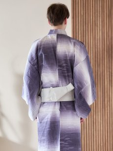 画像5: 【即日発送】【メンズ浴衣】濃淡紫地にボーダーデザインの紳士浴衣【浴衣・帯・下駄セット】[FB03] (5)