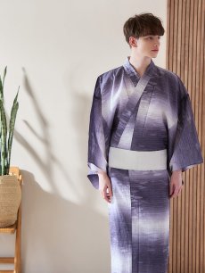 画像6: 【即日発送】【メンズ浴衣】濃淡紫地にボーダーデザインの紳士浴衣【浴衣・帯・下駄セット】[FB03] (6)