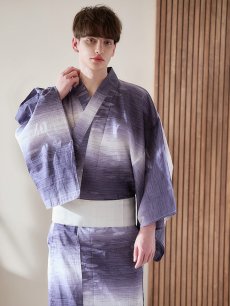 画像7: 【即日発送】【メンズ浴衣】濃淡紫地にボーダーデザインの紳士浴衣【浴衣・帯・下駄セット】[FB03] (7)