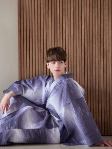 画像8: 【即日発送】【メンズ浴衣】濃淡紫地にボーダーデザインの紳士浴衣【浴衣・帯・下駄セット】[FB03] (8)