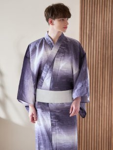 画像9: 【即日発送】【メンズ浴衣】濃淡紫地にボーダーデザインの紳士浴衣【浴衣・帯・下駄セット】[FB03] (9)