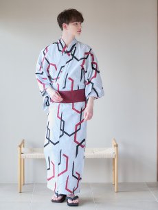 画像10: 【即日発送】【メンズ浴衣】白地に幾何学模様の紳士浴衣【浴衣・帯・下駄セット】 [YMT] (10)
