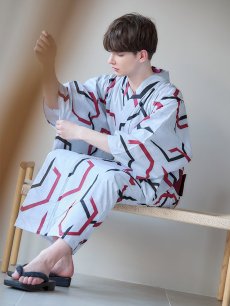 画像11: 【即日発送】【メンズ浴衣】白地に幾何学模様の紳士浴衣【浴衣・帯・下駄セット】 [YMT] (11)