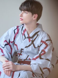 画像6: 【即日発送】【メンズ浴衣】白地に幾何学模様の紳士浴衣【浴衣・帯・下駄セット】 [YMT] (6)