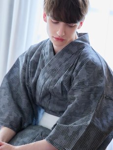 画像11: 【即日発送】【メンズ浴衣】黒地に迷彩柄ストライプ紳士浴衣【浴衣・帯・下駄セット】 [YMT] (11)