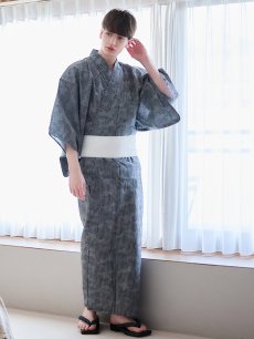 画像12: 【即日発送】【メンズ浴衣】黒地に迷彩柄ストライプ紳士浴衣【浴衣・帯・下駄セット】 [YMT] (12)