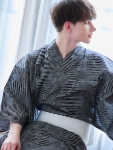 画像8: 【即日発送】【メンズ浴衣】黒地に迷彩柄ストライプ紳士浴衣【浴衣・帯・下駄セット】 [YMT] (8)